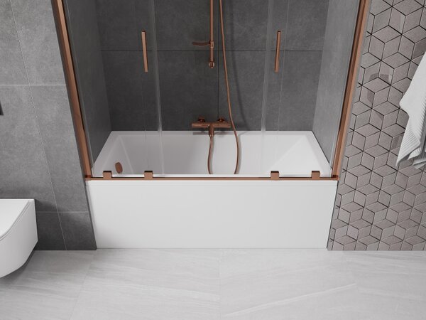 Mexen Velar Duo, paravan de baie glisant cu 2 aripi 160 x 150 cm, sticlă transparentă de 8 mm, profil auriu roz, 896-160-000-02-60