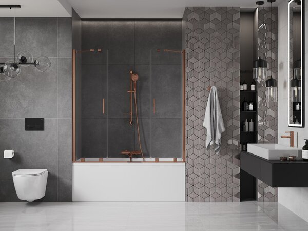 Mexen Velar Duo, paravan de baie glisant cu 2 aripi 160 x 150 cm, sticlă transparentă de 8 mm, profil auriu roz, 896-160-000-02-60