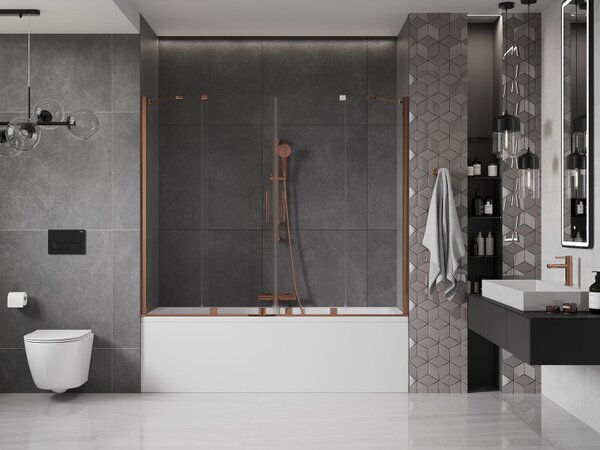 Mexen Velar Duo, paravan de baie glisant cu 2 aripi 170 x 150 cm, sticlă transparentă de 8 mm, profil auriu roz, 896-170-000-02-60