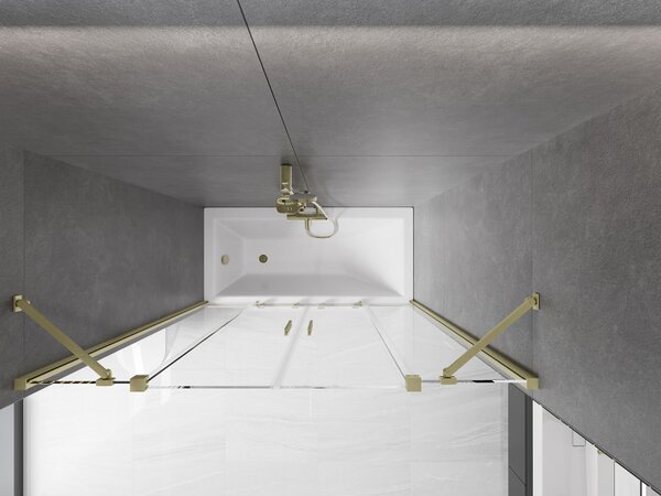 Mexen Velar Duo, paravan de baie glisant cu 2 aripi 140 x 150 cm, sticlă transparentă de 8 mm, profil auriu mat, 896-140-000-02-55