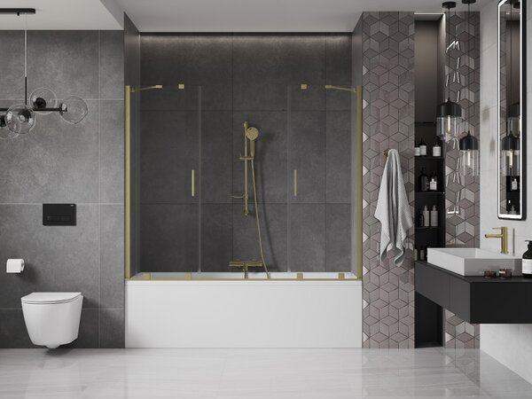 Mexen Velar Duo, paravan de baie glisant cu 2 aripi 180 x 150 cm, sticlă transparentă de 8 mm, profil auriu mat, 896-170-000-02-55