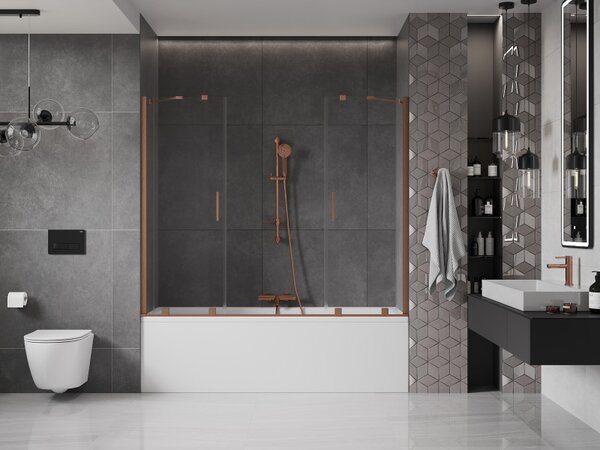 Mexen Velar Duo, paravan de baie glisant cu 2 aripi 170 x 150 cm, sticlă transparentă de 8 mm, profil cupru mat, 896-170-000-02-65