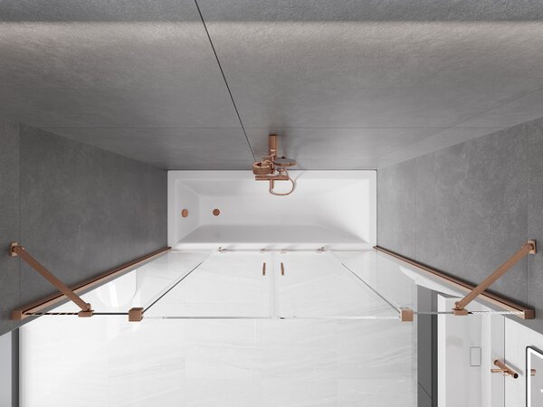 Mexen Velar Duo, paravan de baie glisant cu 2 aripi 170 x 150 cm, sticlă transparentă de 8 mm, profil cupru mat, 896-170-000-02-65