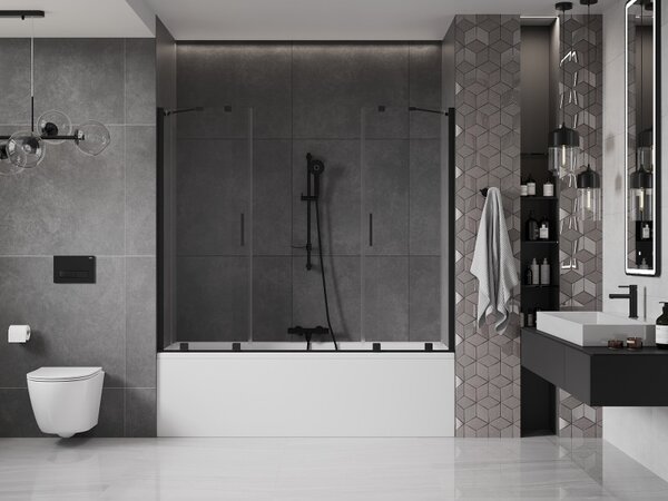 Mexen Velar Duo, paravan de baie glisant cu 2 aripi 170 x 150 cm, sticlă transparentă de 8 mm, profil negru mat, 896-170-000-02-70