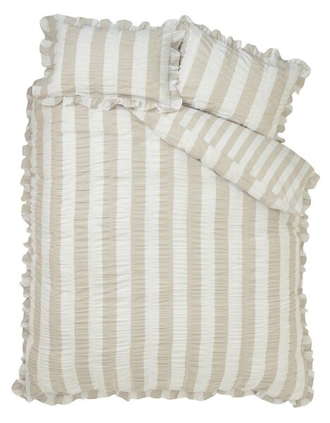 Lenjerie de pat bej pentru pat dublu cu 3 piese 200x200 cm Seersucker Frill Stripe – Catherine Lansfield