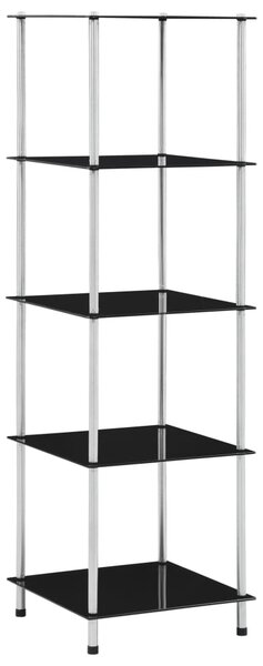 Raft cu 5 niveluri, negru, 40 x 40 x 130 cm, sticlă securizată