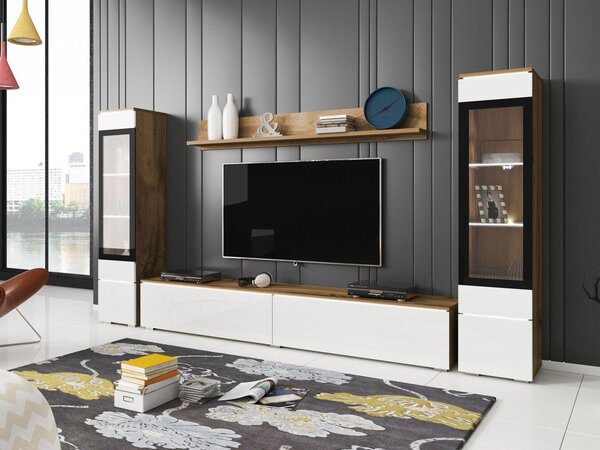 Mobilier living Selwyn II (wotan + Alb lucios ) (iluminat LED Alb). 1054053
