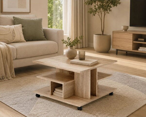 Masuta LEVKE LIGHT, stejar sonoma, PAL, 76x76x44 cm