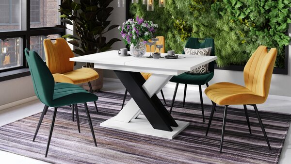 Mazzoni KARO Alb Mat/Negru Mat – MASĂ/MĂSUȚĂ CAFEA MODERNĂ CU BLAT EXTENSIBIL până la 180 cm
