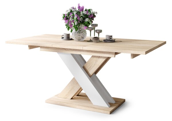 Mazzoni KARO Stejar Sonoma/Alb Mat – MASĂ/MĂSUȚĂ CAFEA MODERNĂ CU BLAT EXTENSIBIL până la 180 cm