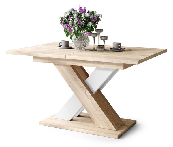Mazzoni KARO Stejar Sonoma/Alb Mat – MASĂ/MĂSUȚĂ CAFEA MODERNĂ CU BLAT EXTENSIBIL până la 180 cm