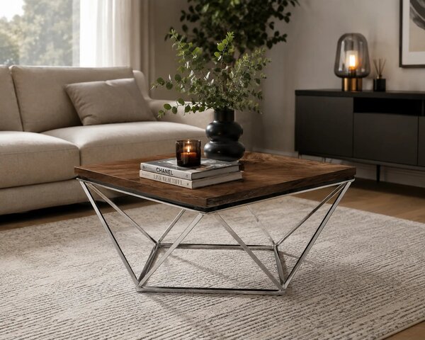 Masuta cafea SILVER A, nuc/argintiu, 80x80x45 cm