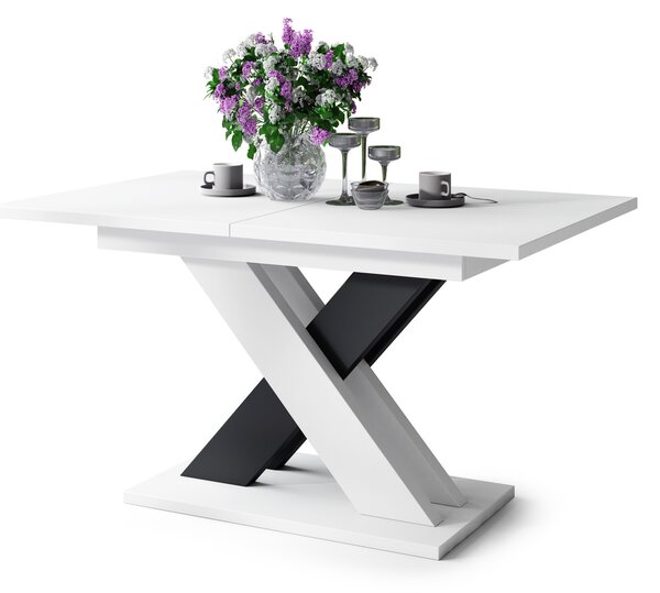 Mazzoni KARO Alb Mat/Negru Mat – MASĂ/MĂSUȚĂ CAFEA MODERNĂ CU BLAT EXTENSIBIL până la 180 cm