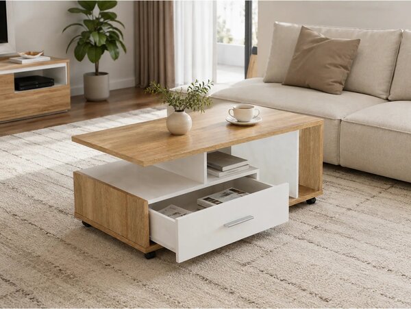 Masuta de cafea DECHEN, stejar sonoma/alb, PAL melaminat, 112x58x42 cm