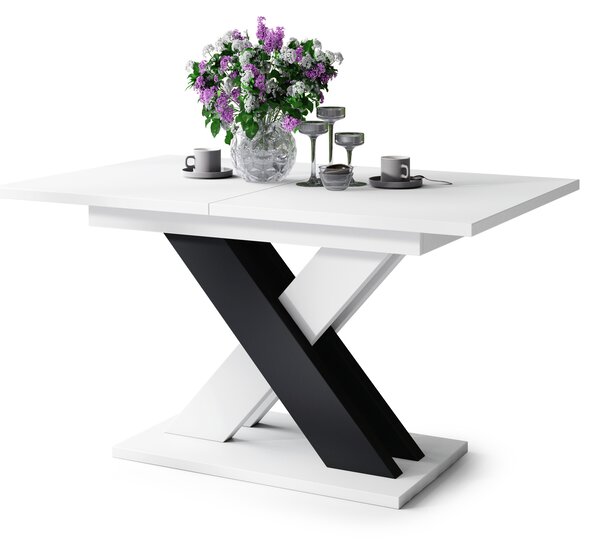 Mazzoni KARO Alb Mat/Negru Mat – MASĂ/MĂSUȚĂ CAFEA MODERNĂ CU BLAT EXTENSIBIL până la 180 cm