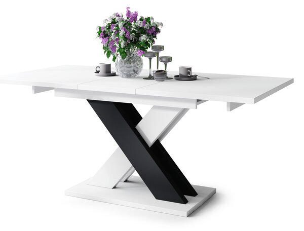 Mazzoni KARO Alb Mat/Negru Mat – MASĂ/MĂSUȚĂ CAFEA MODERNĂ CU BLAT EXTENSIBIL până la 180 cm