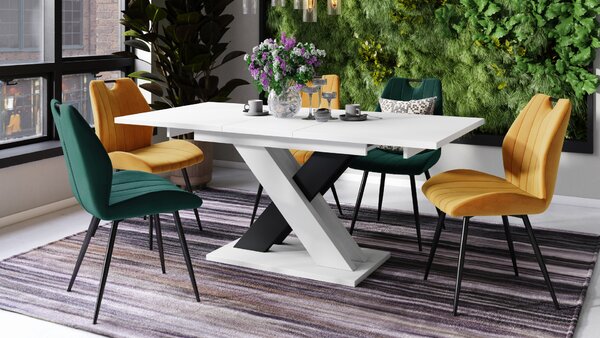Mazzoni KARO Alb Mat/Negru Mat – MASĂ/MĂSUȚĂ CAFEA MODERNĂ CU BLAT EXTENSIBIL până la 180 cm