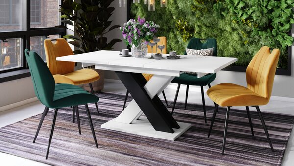 Mazzoni KARO Alb Mat/Negru Mat – MASĂ/MĂSUȚĂ CAFEA MODERNĂ CU BLAT EXTENSIBIL până la 180 cm