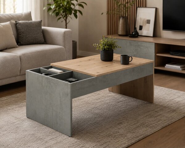 Masuta cafea LEVI, stejar artisan/gri beton, PAL, 110x60x45 cm