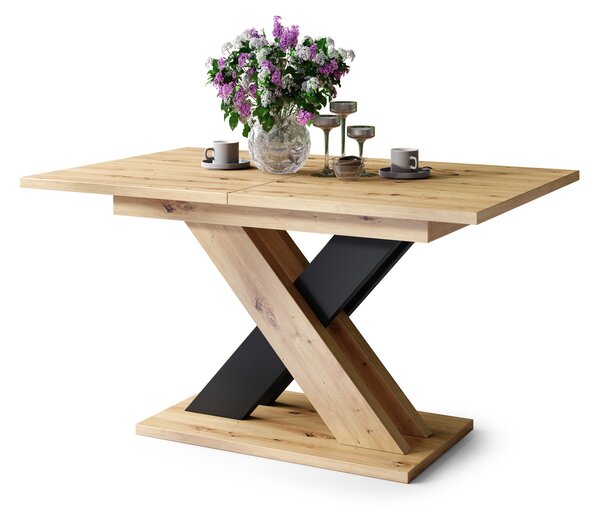 Mazzoni KARO Stejar Artisan/Negru Mat – MASĂ/MĂSUȚĂ CAFEA MODERNĂ CU BLAT EXTENSIBIL până la 180 cm
