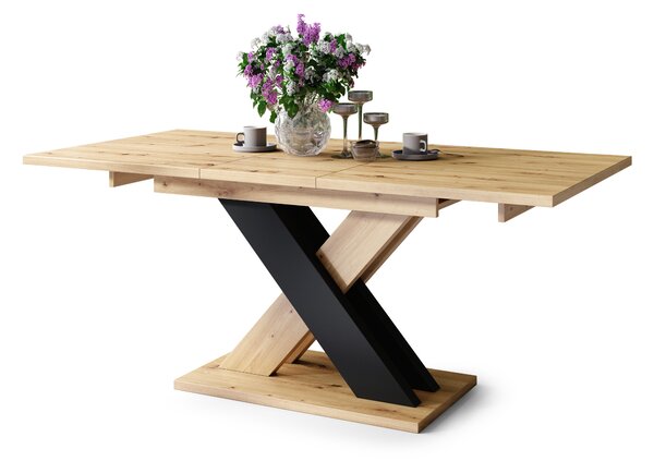 Mazzoni KARO Stejar Artisan/Negru Mat – MASĂ/MĂSUȚĂ CAFEA MODERNĂ CU BLAT EXTENSIBIL până la 180 cm