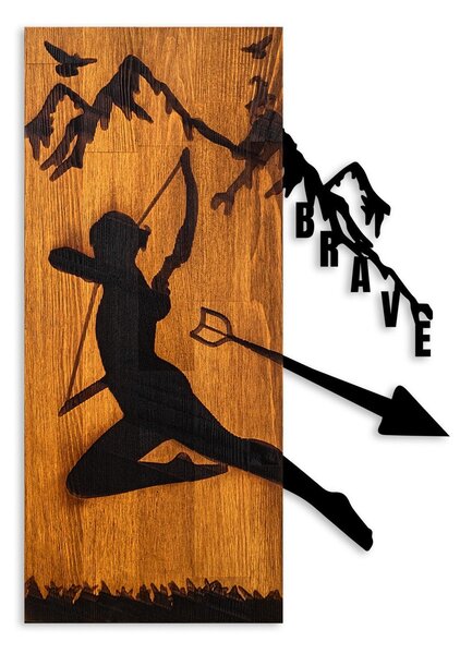 Decoratiune de perete lemn Brave, Nuc, 42x58 cm