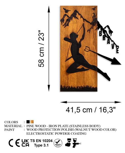 Decoratiune de perete lemn Brave, Nuc, 42x58 cm