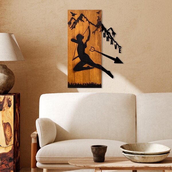 Decoratiune de perete lemn Brave, Nuc, 42x58 cm