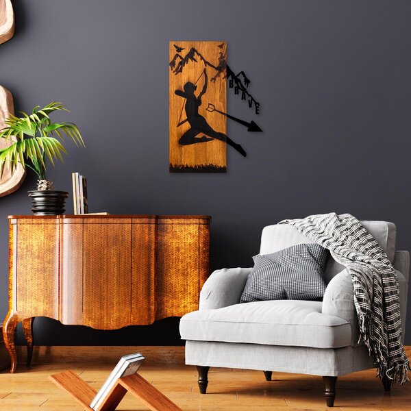 Decoratiune de perete lemn Brave, Nuc, 42x58 cm