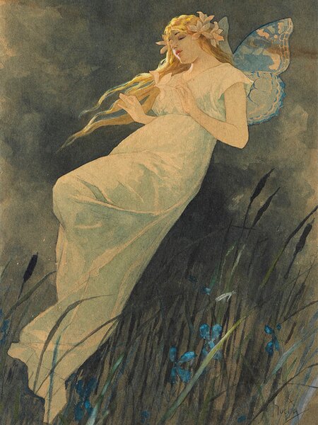 Reproducere The Elf in the Iris Blossoms (Vintage Art Nouveau) - Alfons Mucha, (30 x 40 cm)
