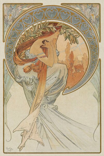 Reproducere The Arts 4, Heavily Distressed (Beautiful Vintage Art Nouveau Lady) - Alfons / Alphonse Mucha