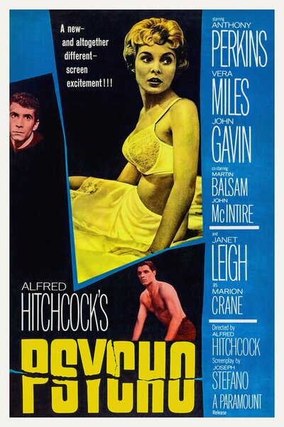 Reproducere Psycho, Alfred Hitchcock (Vintage Cinema / Retro Movie Theatre Poster / Iconic Film Advert), (26.7 x 40 cm)