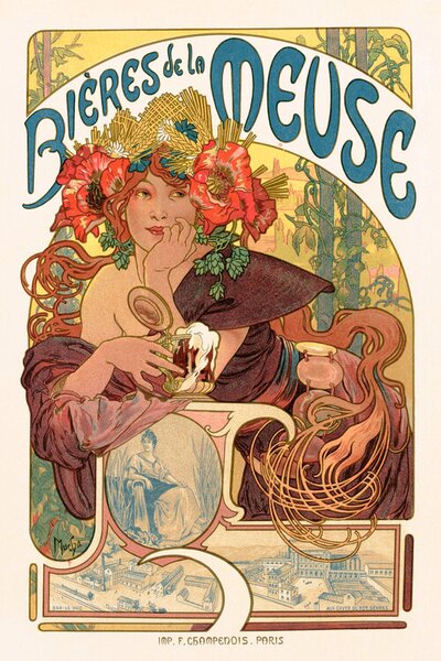 Reproducere Bières De La Meuse (Art Nouveau Beer Lady) - Alphonse Mucha