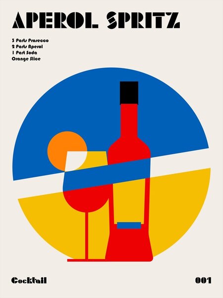 Ilustrație Aperol Spritz Cocktail Bauhaus Art Print, Retrodrome