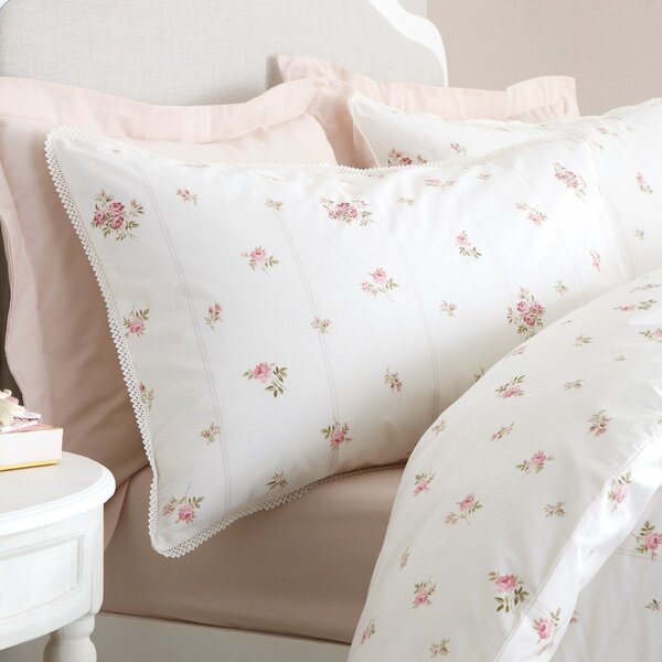 Lenjerie de pat crem din bumbac percal pentru pat dublu cu 3 piese 200x200 cm Vintage Rosebud Lace – Bianca