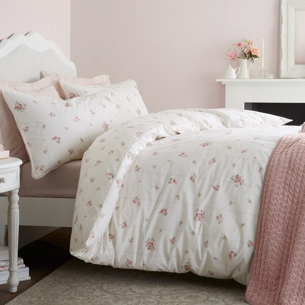 Lenjerie de pat crem din bumbac percal pentru pat dublu cu 3 piese 200x200 cm Vintage Rosebud Lace – Bianca