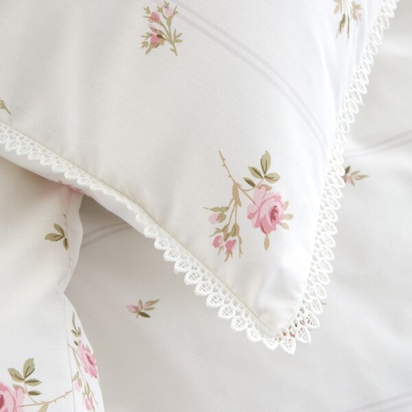 Lenjerie de pat crem din bumbac percal pentru pat dublu cu 3 piese 200x200 cm Vintage Rosebud Lace – Bianca