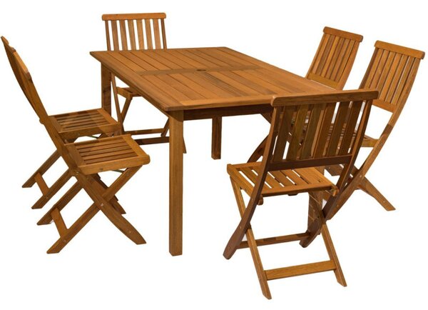 Set mobilier gradina Bochum, masa si 6 scaune pliabile, lemn, dreptunghiulara, teak