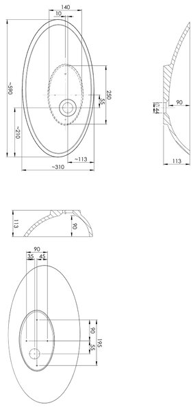Omnires M+ lavoar 59x31 cm ovale de blat alb luciu MaltaBP