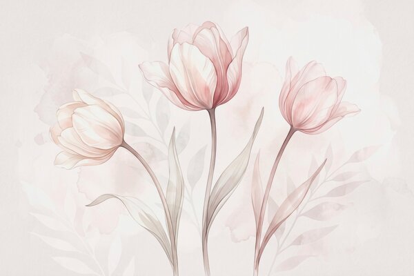 Tapet Lalele delicate în stil acuarelă, Fototapet Flori, w10005 : Uwalls.ro