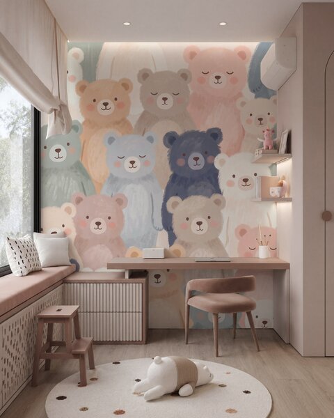 Tapet Urși în culori pastelate, Imagini de fundal unice, w10010 : Uwalls.ro