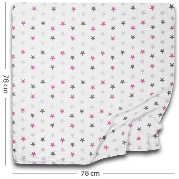 Set 3 paturici muselina soft 78x78 cm Kidizi Pink Stars, 100% bumbac