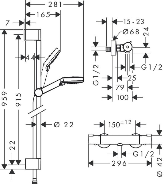 Hansgrohe Crometta set de duș perete cu termostat crom-alb 27813400