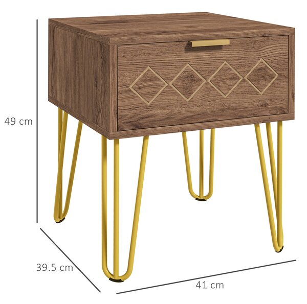 HOMCOM Noptiere Moderne Set 2 Bucati din PAL si Otel cu Sertar, 39.5x41x49 cm, Maro | Aosom Romania