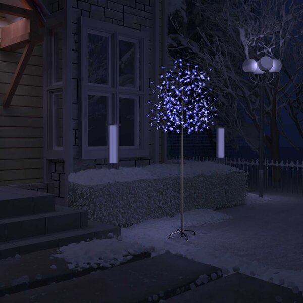 Pom Crăciun 220 LED-uri lumină albastră, flori de cireș, 220 cm