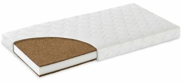Patut din lemn masiv 120x60 cm Isla alb, include saltea cocos 12 cm, protectie impermeabila si set lenjerie matlasata 5 piese Kidizi