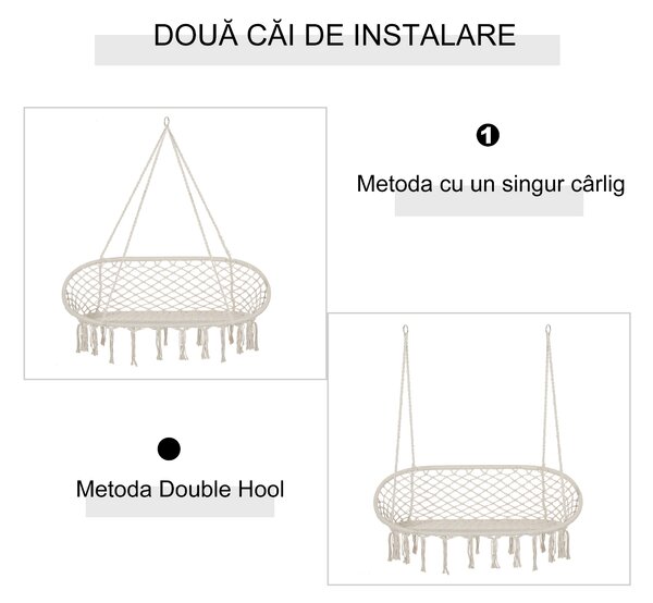 Outsunny Hamac Balansoar pentru Gradina si Casa cu 2 Locuri din Macramé Alb Crem | Aosom Romania