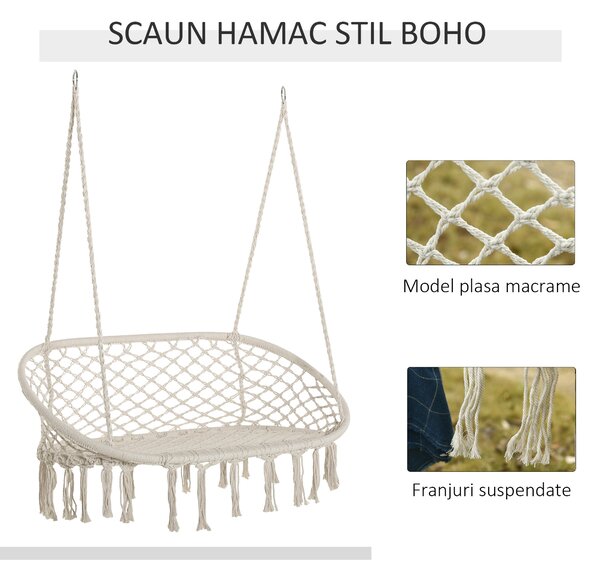 Outsunny Hamac Balansoar pentru Gradina si Casa cu 2 Locuri din Macramé Alb Crem | Aosom Romania