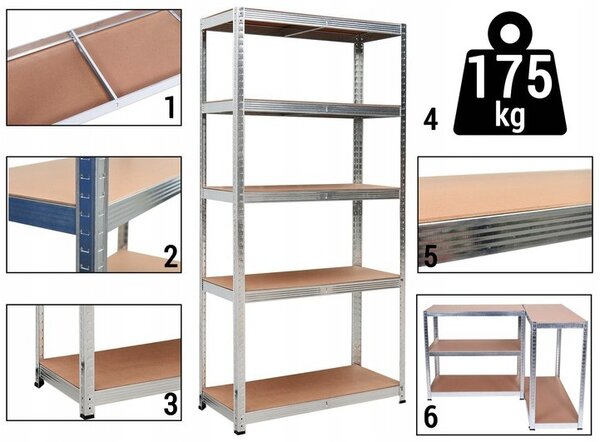 Raft de depozitare stabil din metal cu 5 rafturi 180 x 90 x 40 cm