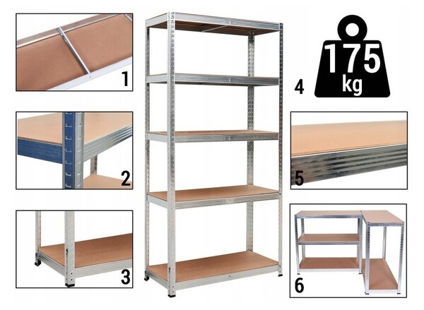 Raft de depozitare stabil din metal cu 5 rafturi 180 x 90 x 30 cm